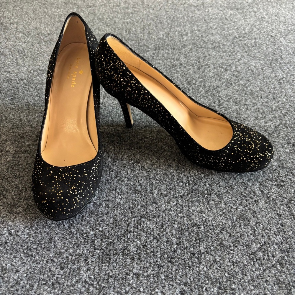 Kate Spade New York Womens 7.5 B Black Gold Speckled Pumps Made in Italy
